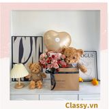  [GIAO HÀNG 7-25 NGÀY]  Túi giấy quai xách 30 X 25 X 13 cm đựng hoa trang trí in chữ Flower Art màu Nâu kraft vintage Q1727 (không kèm gấu, hoa, ruy băng) 