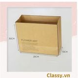  [GIAO HÀNG 7-25 NGÀY]  Túi giấy quai xách 30 X 25 X 13 cm đựng hoa trang trí in chữ Flower Art màu Nâu kraft vintage Q1727 (không kèm gấu, hoa, ruy băng) 