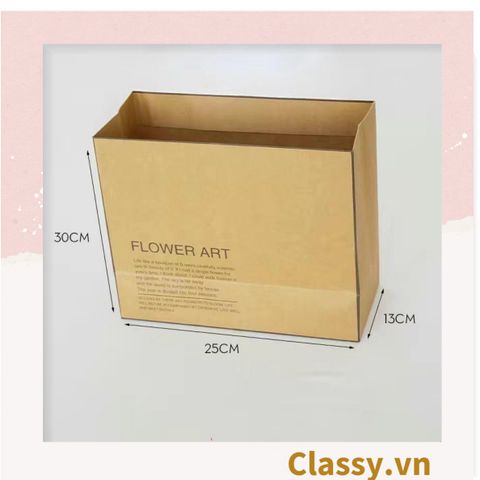  [GIAO HÀNG 7-25 NGÀY] 20 Túi giấy quai xách 30 X 25 X 13 cm đựng hoa trang trí in chữ Flower Art màu Nâu kraft vintage Q1727 (không kèm gấu, hoa, ruy băng) 