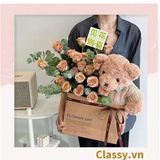  [GIAO HÀNG 7-25 NGÀY]  Túi giấy quai xách 30 X 25 X 13 cm đựng hoa trang trí in chữ Flower Art màu Nâu kraft vintage Q1727 (không kèm gấu, hoa, ruy băng) 