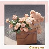  [GIAO HÀNG 7-25 NGÀY]  Túi giấy quai xách 30 X 25 X 13 cm đựng hoa trang trí in chữ Flower Art màu Nâu kraft vintage Q1727 (không kèm gấu, hoa, ruy băng) 
