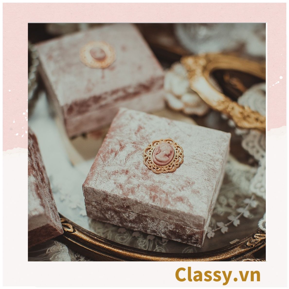  [GIAO HÀNG 7-25 NGÀY] Hộp đựng trang sức nhẫn, dây chuyền bằng nhung PK1745 