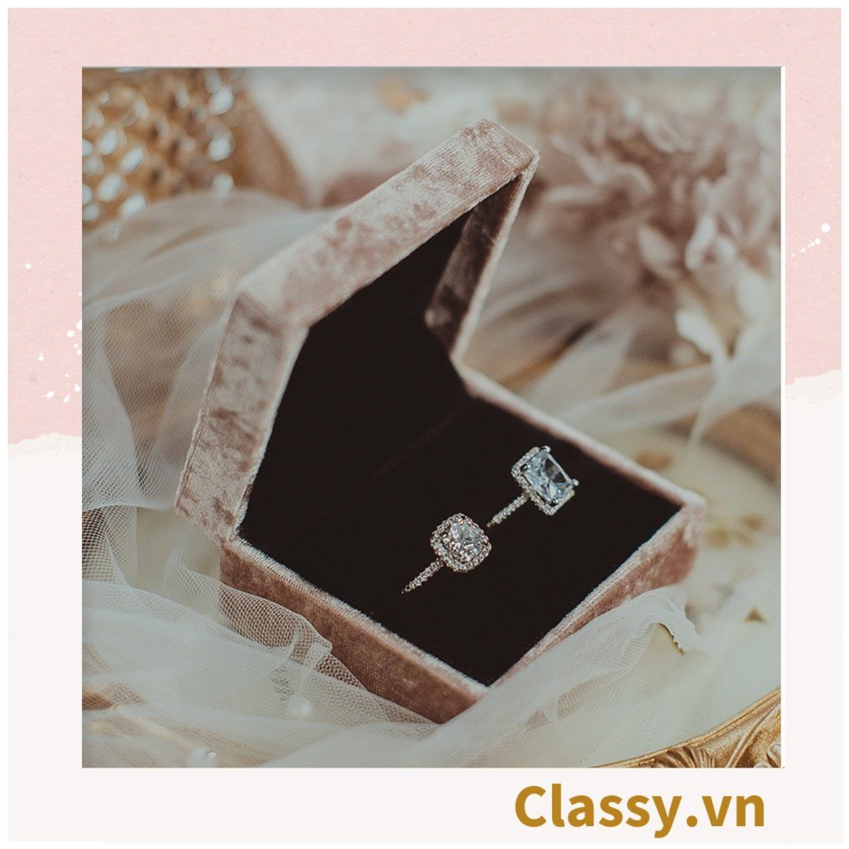  [GIAO HÀNG 7-25 NGÀY] Hộp đựng trang sức nhẫn, dây chuyền bằng nhung PK1745 
