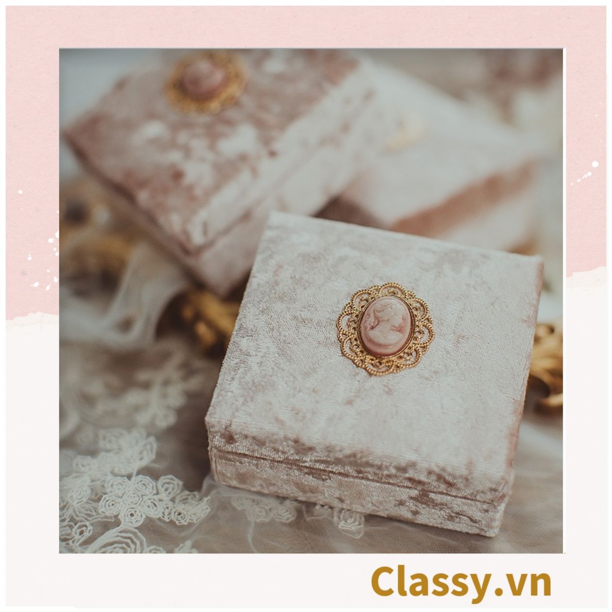  [GIAO HÀNG 7-25 NGÀY] Hộp đựng trang sức nhẫn, dây chuyền bằng nhung PK1745 