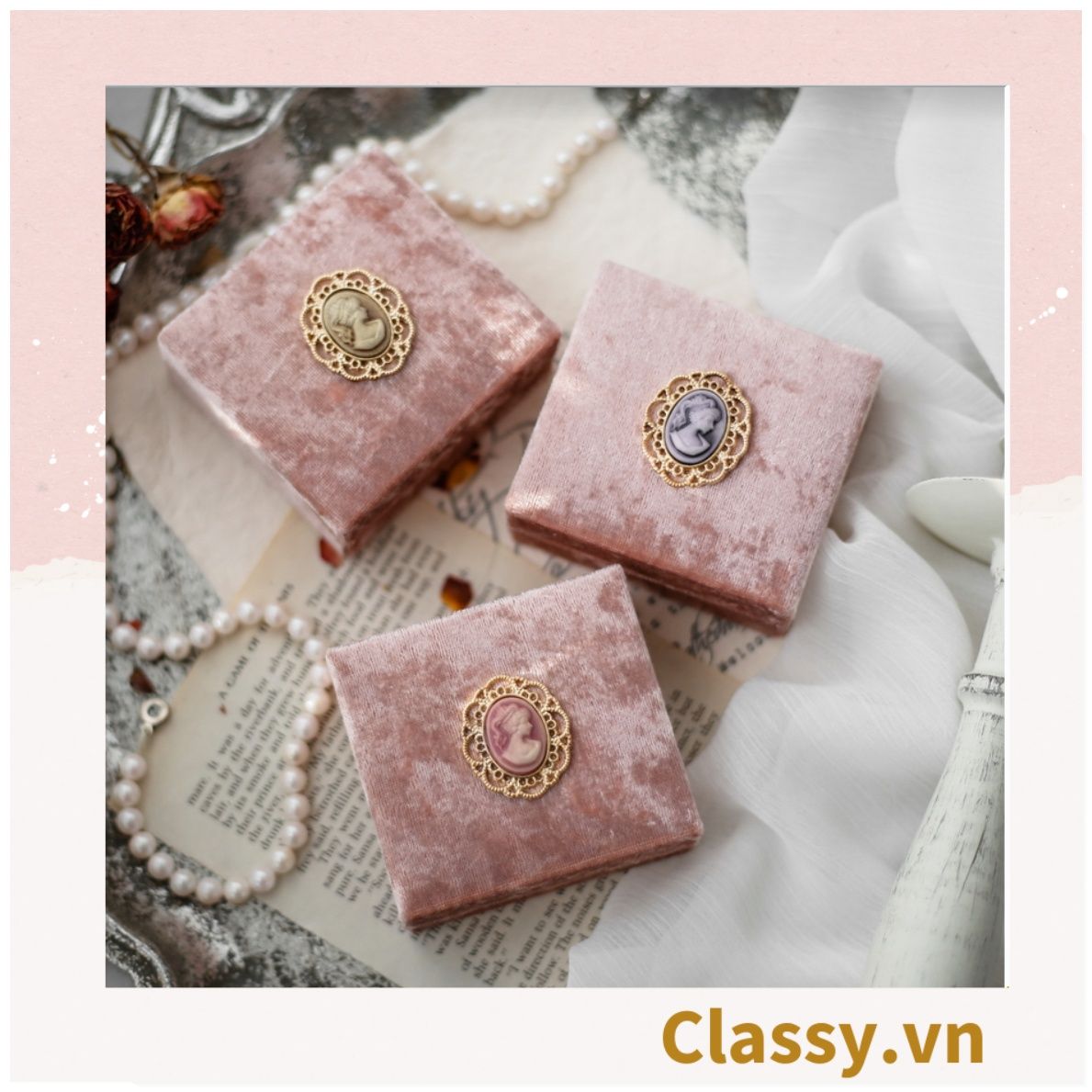  [GIAO HÀNG 7-25 NGÀY] Hộp đựng trang sức nhẫn, dây chuyền bằng nhung PK1745 