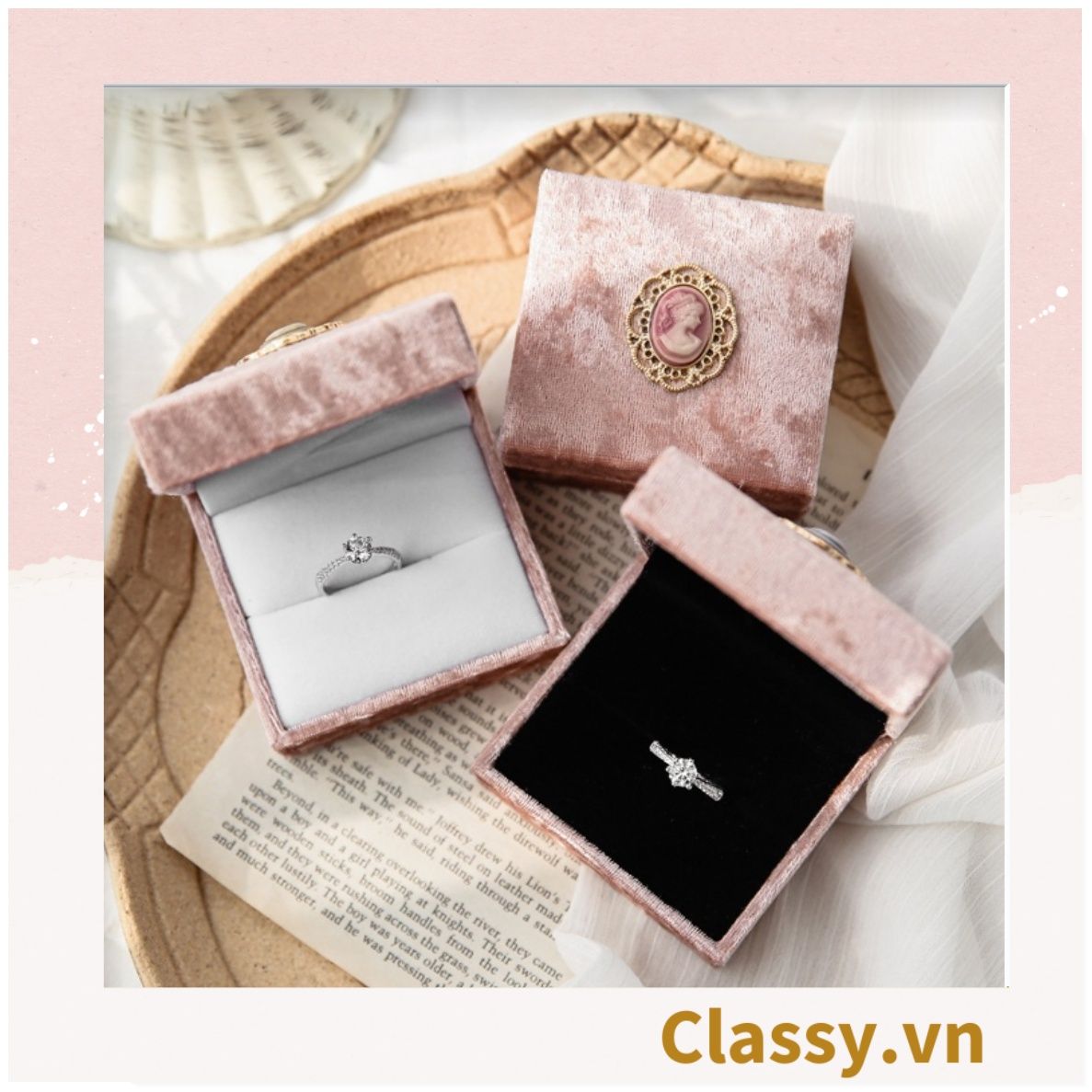  [GIAO HÀNG 7-25 NGÀY] Hộp đựng trang sức nhẫn, dây chuyền bằng nhung PK1745 
