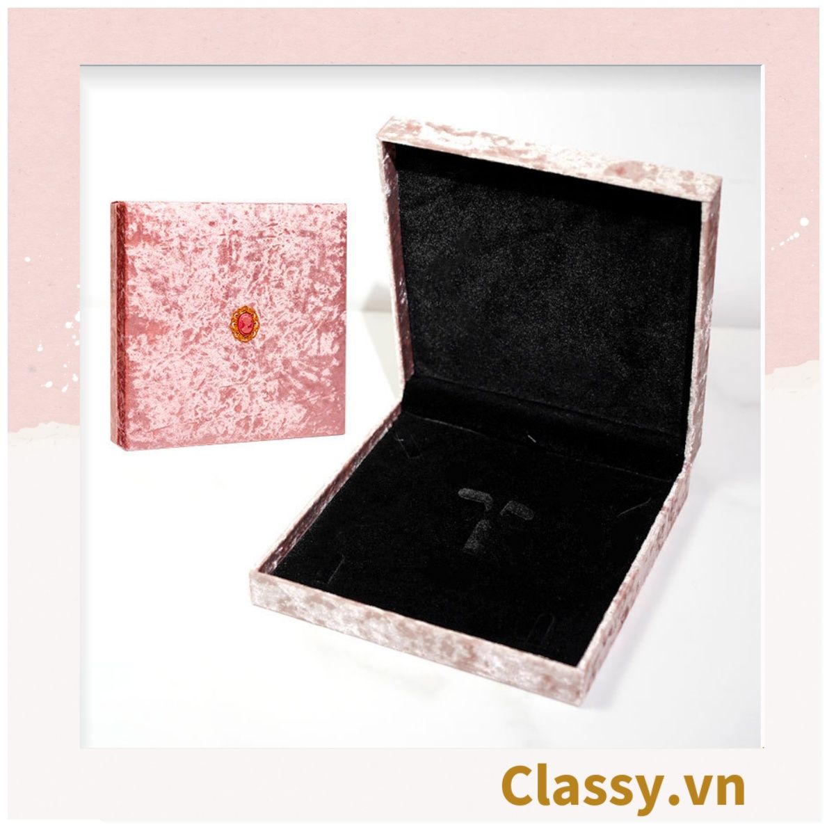  [GIAO HÀNG 7-25 NGÀY] Hộp đựng trang sức nhẫn, dây chuyền bằng nhung PK1745 