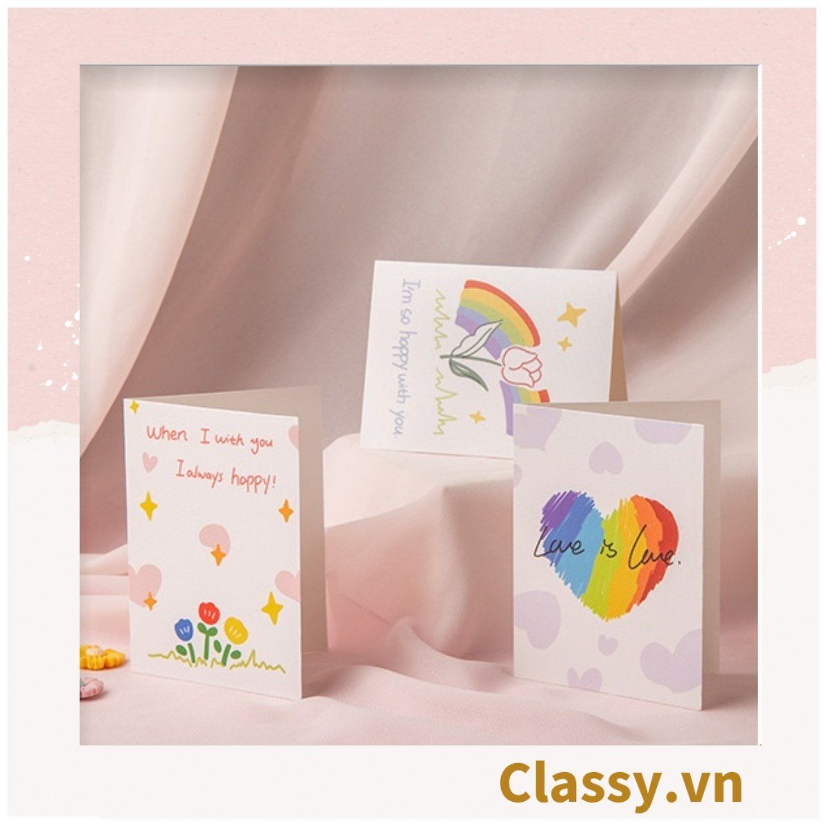  [GIAO HÀNG 7-25 NGÀY] COMBO 200 Thiệp đứng chủ đề Hạnh phúc vui vẻ, chúc mừng 8-3, 20-11, Sinh Nhật, Lễ, Tình Yêu Q1751 