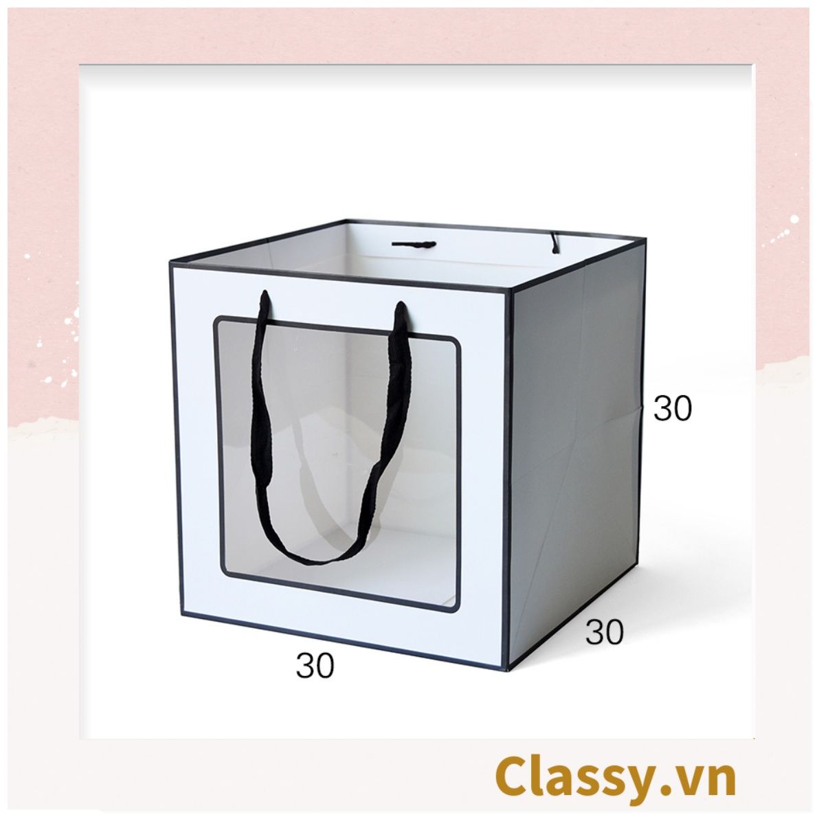  [GIAO HÀNG 7-25 NGÀY]  Classy Túi giấy hồng trong suốt kích thước 30*30*30 hoặc 15*15*15 dùng làm quà tặng Q1752 