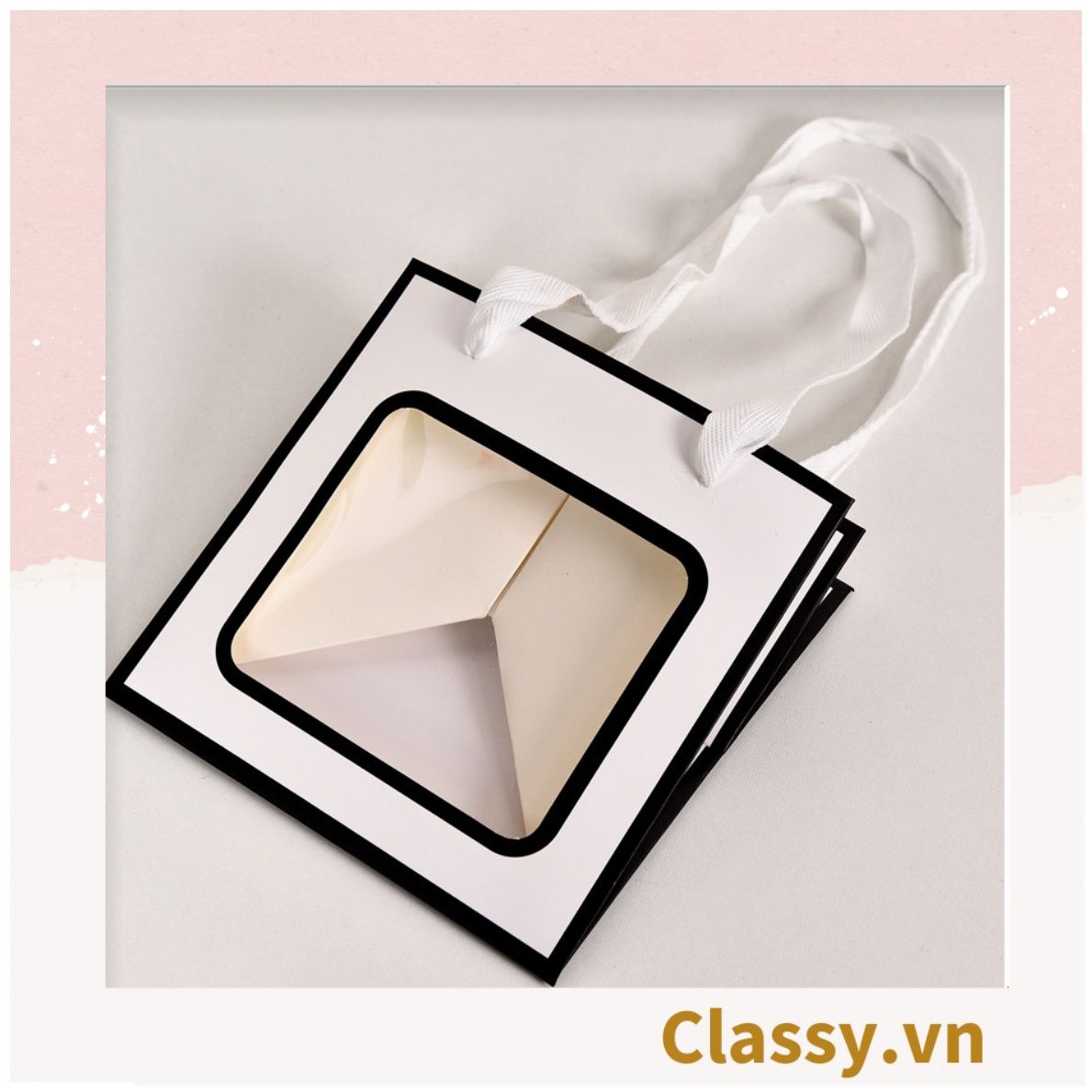  [GIAO HÀNG 7-25 NGÀY]  Classy Túi giấy hồng trong suốt kích thước 30*30*30 hoặc 15*15*15 dùng làm quà tặng Q1752 