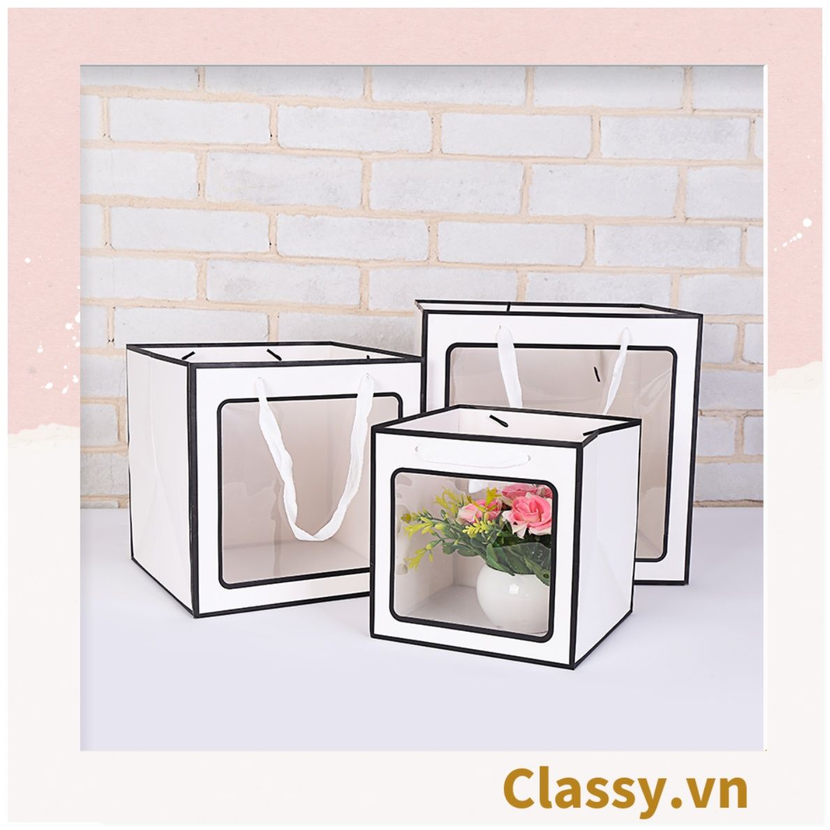  [GIAO HÀNG 7-25 NGÀY]  Classy Túi giấy hồng trong suốt kích thước 30*30*30 hoặc 15*15*15 dùng làm quà tặng Q1752 