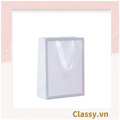  [GIAO HÀNG 7-25 NGÀY] TÚI GIẤY DÀY DẶN size lớn quai bằng ruy băng, kiểu dọc và ngang họa tiết đơn giản,  LÀM QUÀ TẶNG MÀU TRẰNG, Q1754 