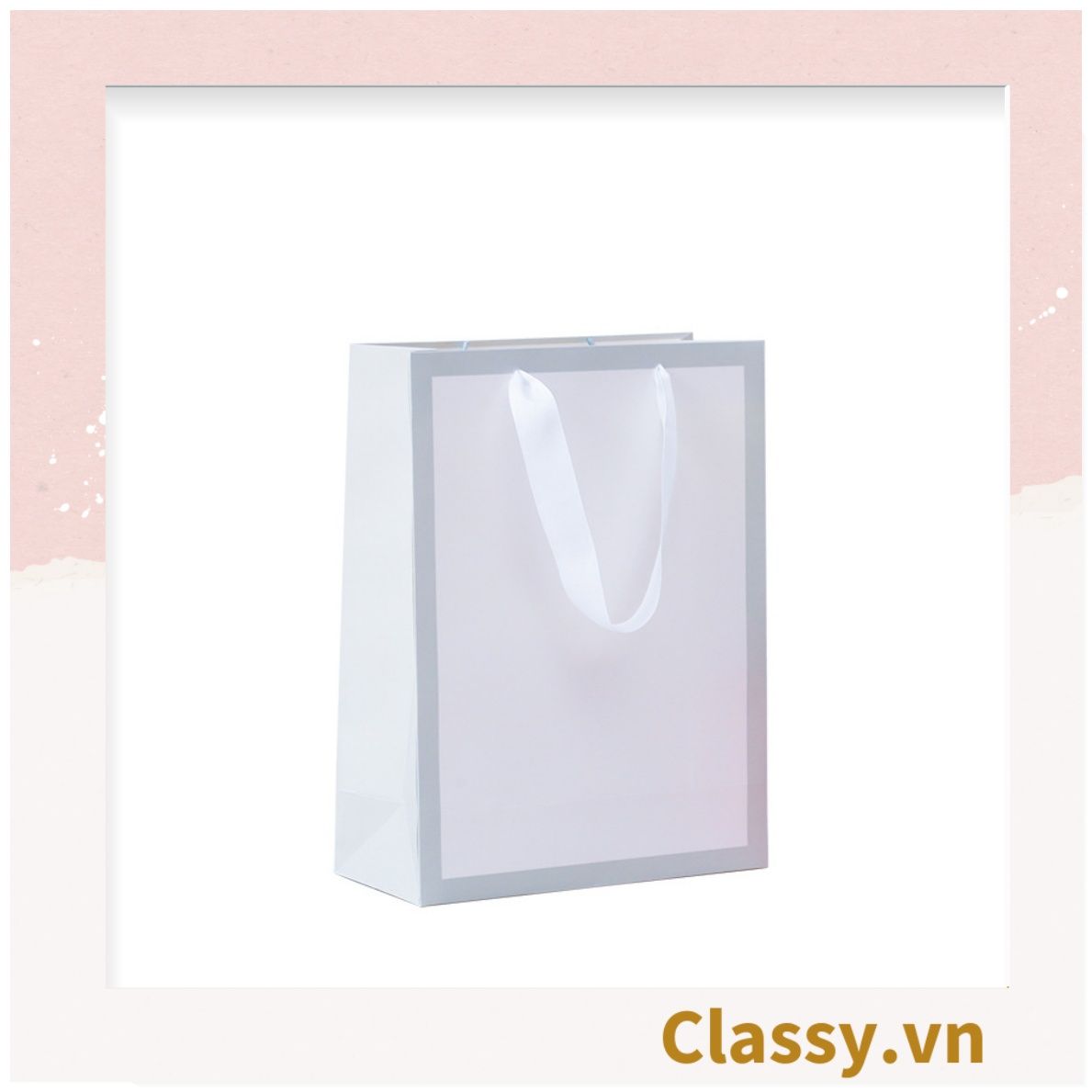  [GIAO HÀNG 7-25 NGÀY] TÚI GIẤY DÀY DẶN size lớn quai bằng ruy băng, kiểu dọc và ngang họa tiết đơn giản,  LÀM QUÀ TẶNG MÀU TRẰNG, Q1754 