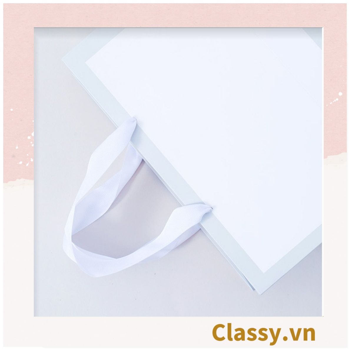  [GIAO HÀNG 7-25 NGÀY] TÚI GIẤY DÀY DẶN size lớn quai bằng ruy băng, kiểu dọc và ngang họa tiết đơn giản,  LÀM QUÀ TẶNG MÀU TRẰNG, Q1754 