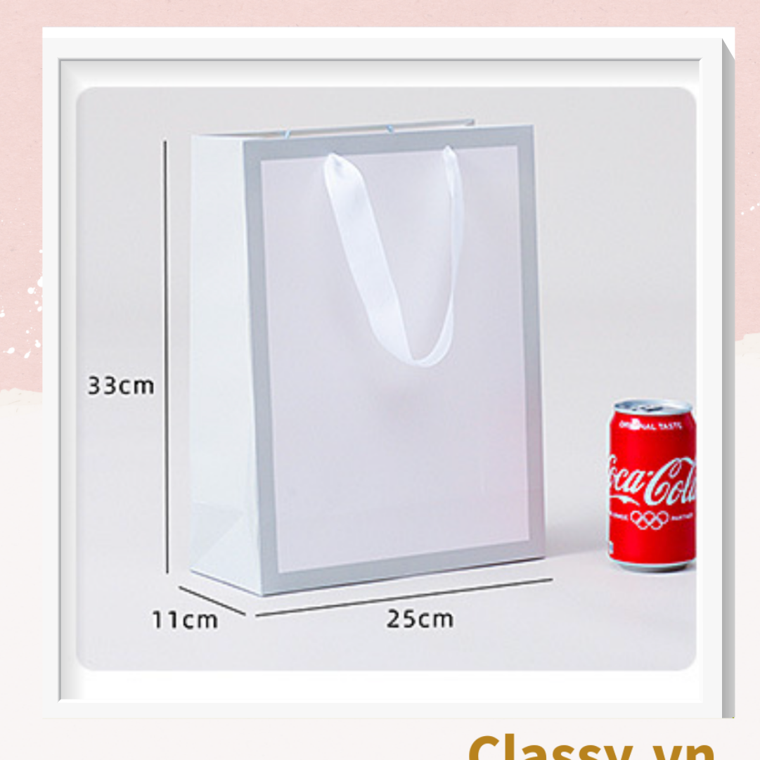  [GIAO HÀNG 7-25 NGÀY] TÚI GIẤY DÀY DẶN size lớn quai bằng ruy băng, kiểu dọc và ngang họa tiết đơn giản,  LÀM QUÀ TẶNG MÀU TRẰNG, Q1754 