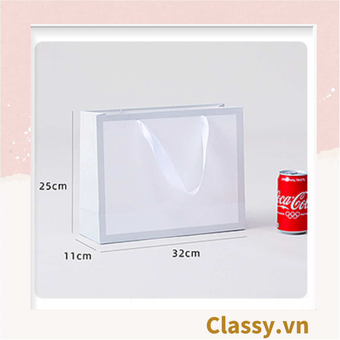  [GIAO HÀNG 7-25 NGÀY] TÚI GIẤY DÀY DẶN size lớn quai bằng ruy băng, kiểu dọc và ngang họa tiết đơn giản,  LÀM QUÀ TẶNG MÀU TRẰNG, Q1754 