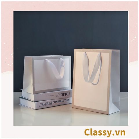  [GIAO HÀNG 7-25 NGÀY] TÚI GIẤY DÀY DẶN size lớn quai bằng ruy băng, kiểu dọc và ngang họa tiết đơn giản,  LÀM QUÀ TẶNG MÀU TRẰNG, Q1754 