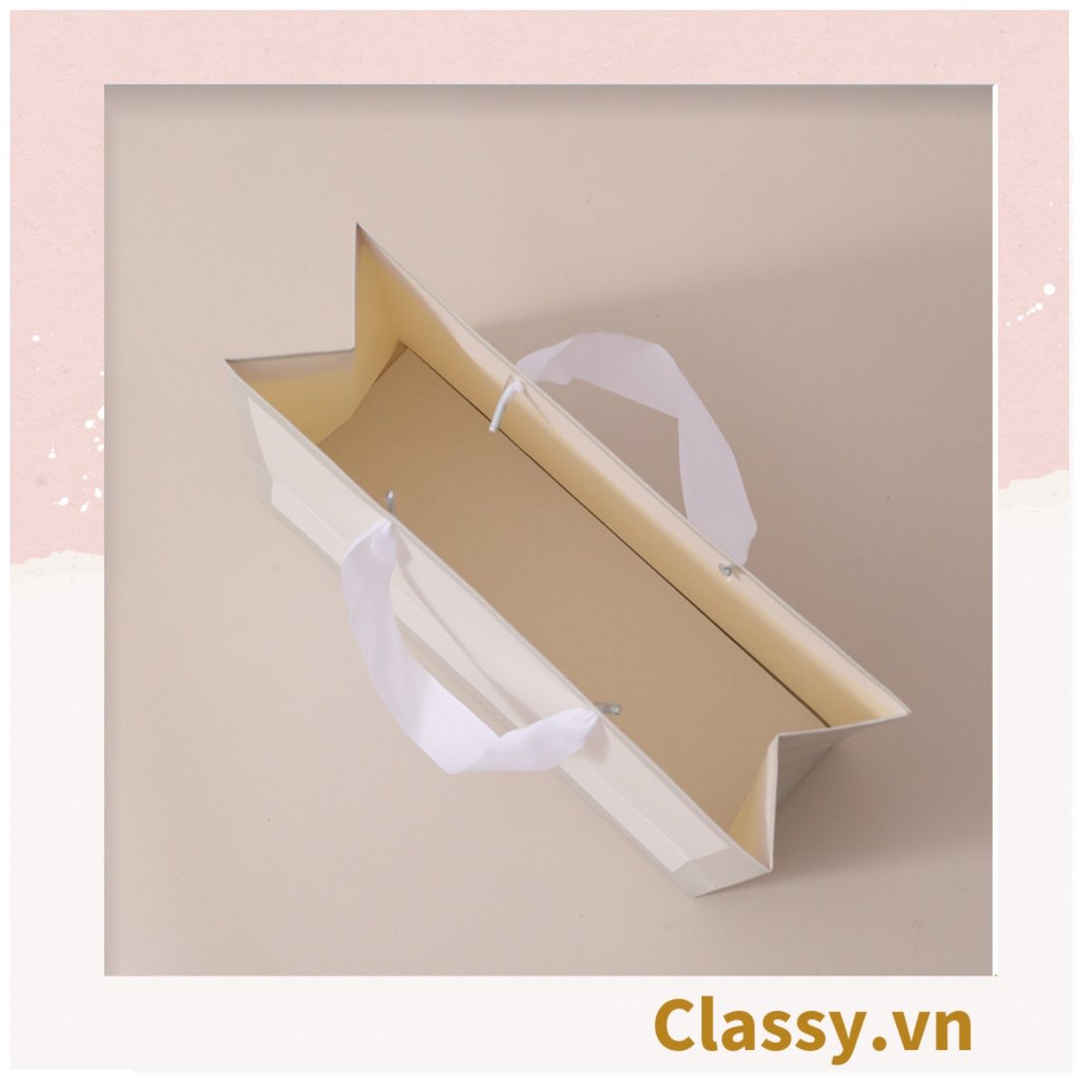  [GIAO HÀNG 7-25 NGÀY] TÚI GIẤY DÀY DẶN size lớn quai bằng ruy băng, kiểu dọc và ngang họa tiết đơn giản,  LÀM QUÀ TẶNG MÀU TRẰNG, Q1754 