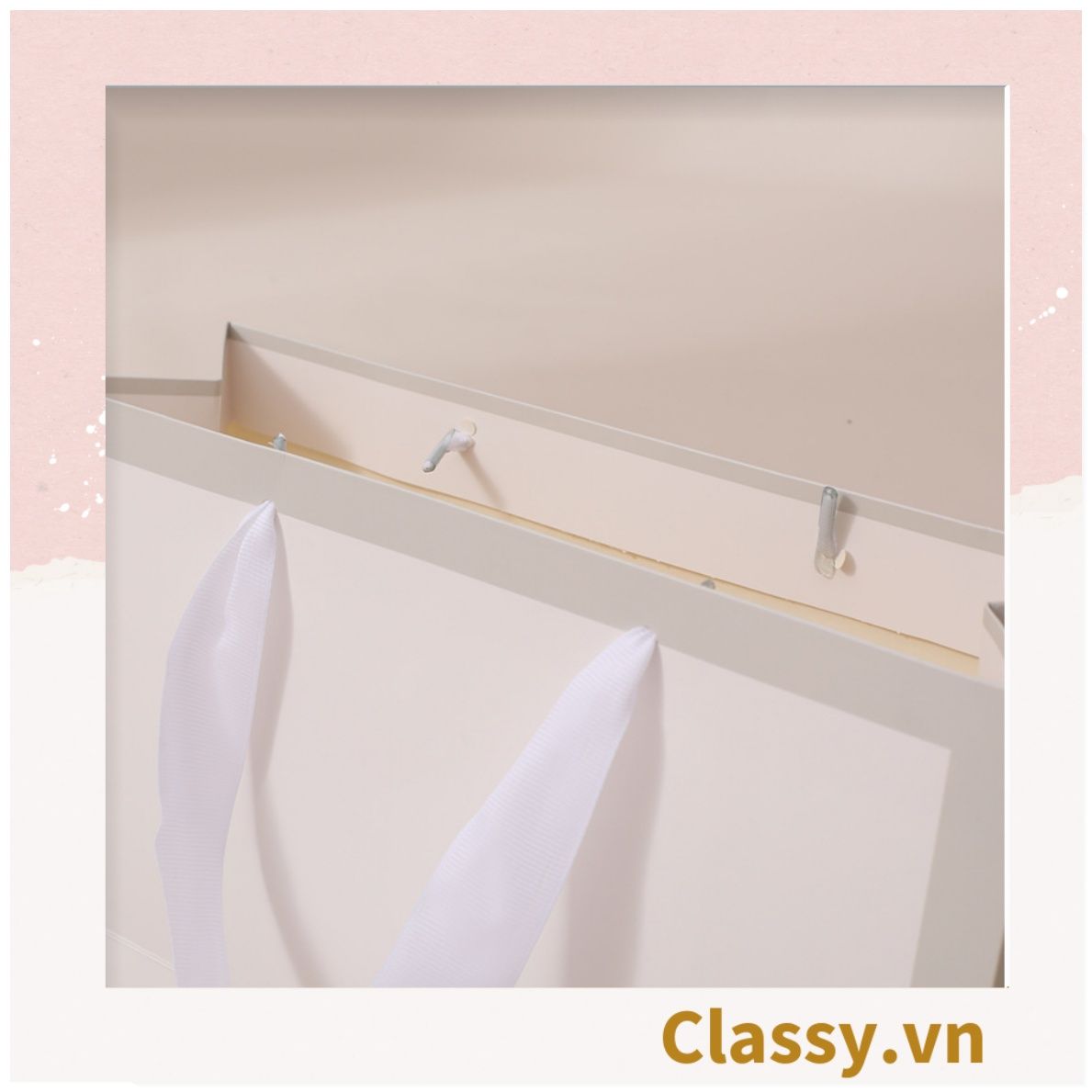  [GIAO HÀNG 7-25 NGÀY] TÚI GIẤY DÀY DẶN size lớn quai bằng ruy băng, kiểu dọc và ngang họa tiết đơn giản,  LÀM QUÀ TẶNG MÀU TRẰNG, Q1754 