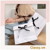  [GIAO HÀNG 7-25 NGÀY]  TÚI GIẤY DÀY DẶN màu trắng gắn ruy băng nơ kích thước 32*25*10 CM ghi chữ Beckoning LÀM QUÀ TẶNG MÀU TRẰNG Q1768 