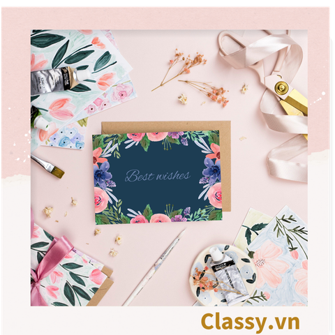  Thiệp Best Wishes kèm phong bì, Kích thước 115 X 82 MM Q1799 - Được in bởi Classy 