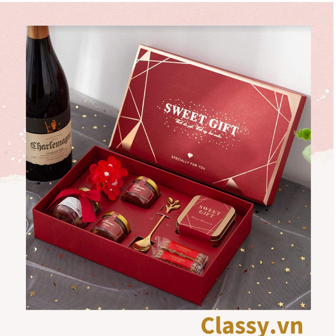  XÉ LẺ Bộ túi giấy +Hộp quà 26 * 16 * 5,5cm đựng quà, In chữ Sweet Gift phong cách châu Âu 