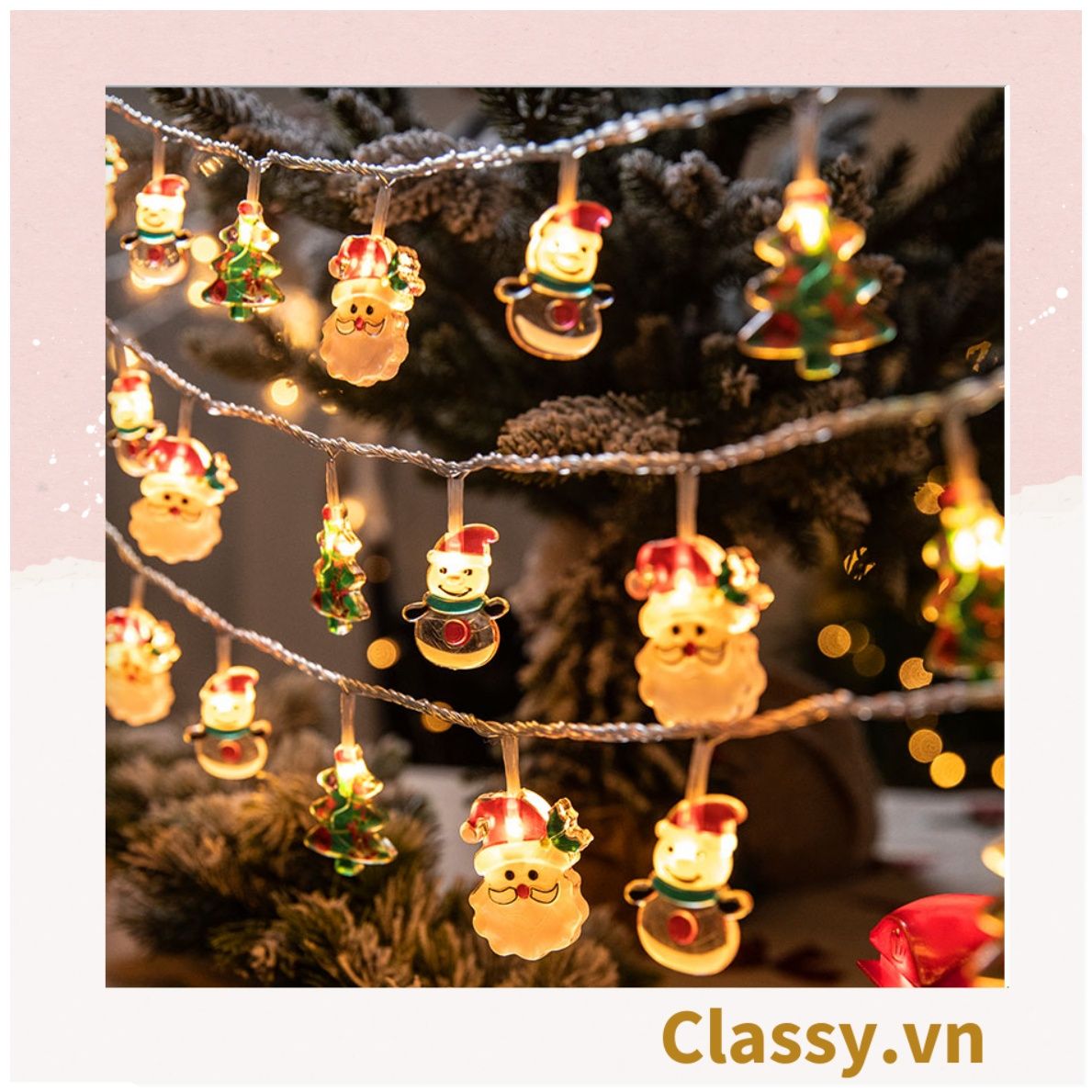  [GIAO HÀNG 7-25 NGÀY] Đèn LED 20 bóng, dài 3 Mét hình ông già Noel trang trí phòng ngủ, tiệc tùng, đi cắm trại với ánh sáng lung linh ấm áp hộp pin USB dây đèn Giáng sinh Q417 