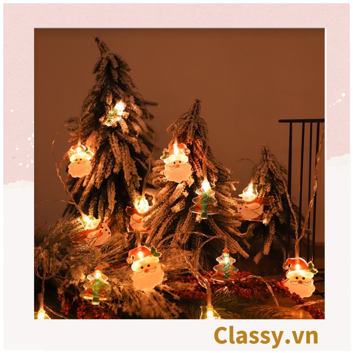  [GIAO HÀNG 7-25 NGÀY] Đèn LED 20 bóng, dài 3 Mét hình ông già Noel trang trí phòng ngủ, tiệc tùng, đi cắm trại với ánh sáng lung linh ấm áp hộp pin USB dây đèn Giáng sinh Q417 