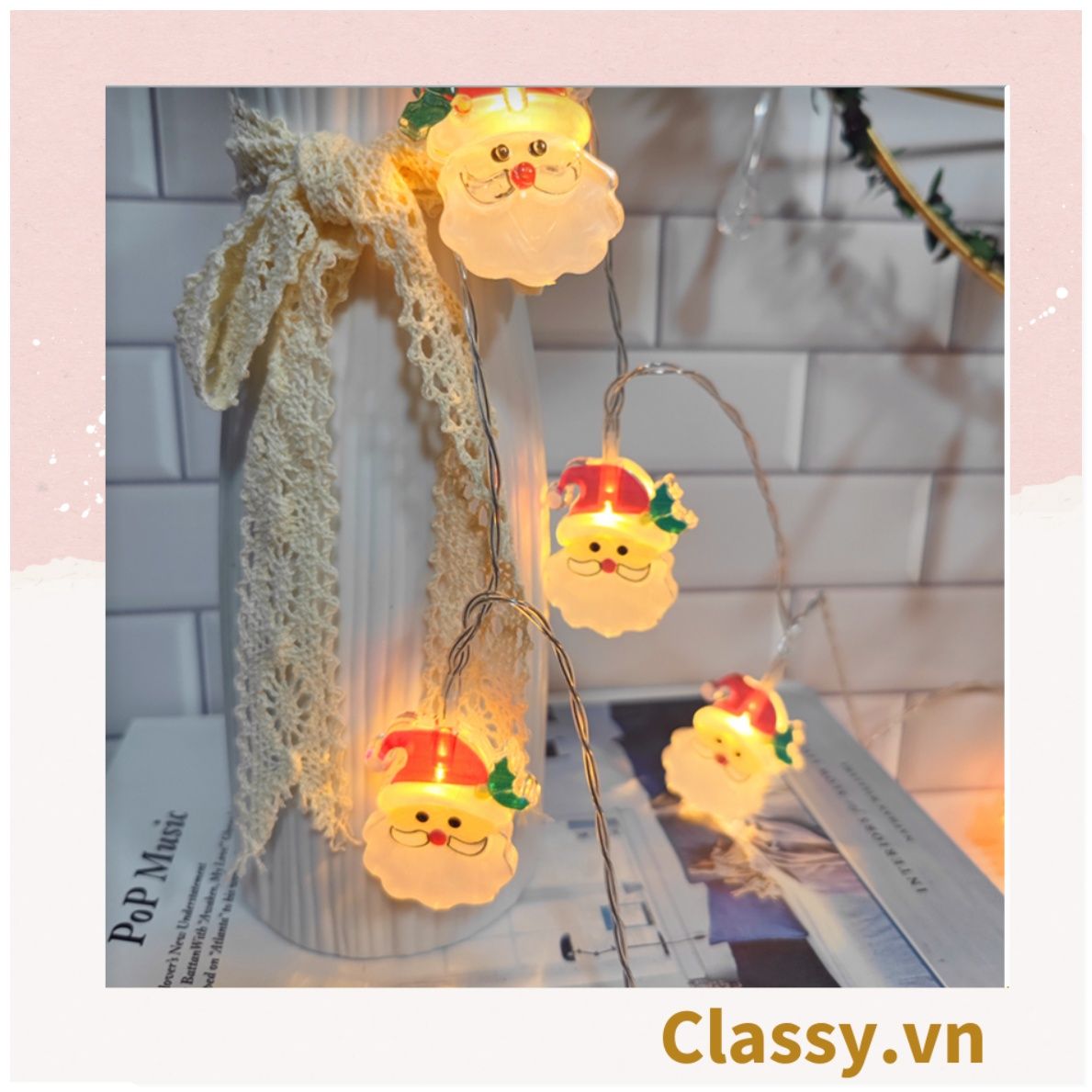  [GIAO HÀNG 7-25 NGÀY] Đèn LED 20 bóng, dài 3 Mét hình ông già Noel trang trí phòng ngủ, tiệc tùng, đi cắm trại với ánh sáng lung linh ấm áp hộp pin USB dây đèn Giáng sinh Q417 