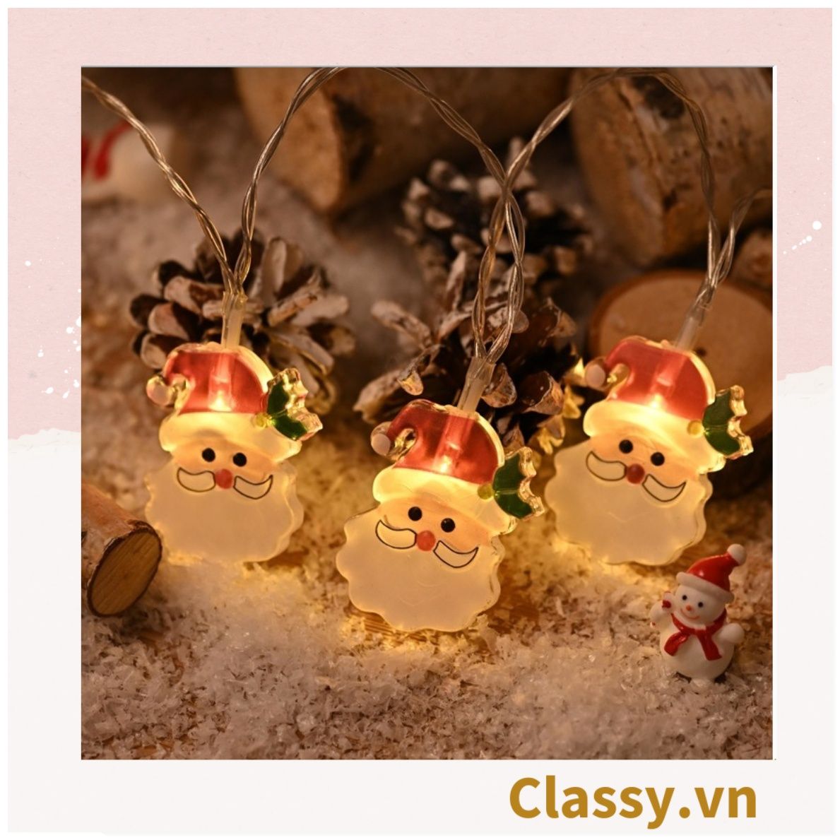 [GIAO HÀNG 7-25 NGÀY] Đèn LED 20 bóng, dài 3 Mét hình ông già Noel trang trí phòng ngủ, tiệc tùng, đi cắm trại với ánh sáng lung linh ấm áp hộp pin USB dây đèn Giáng sinh Q417 