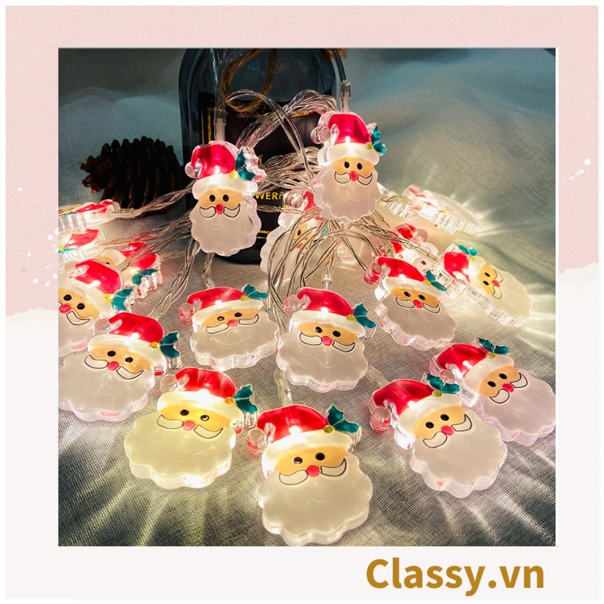  [GIAO HÀNG 7-25 NGÀY] Đèn LED 20 bóng, dài 3 Mét hình ông già Noel trang trí phòng ngủ, tiệc tùng, đi cắm trại với ánh sáng lung linh ấm áp hộp pin USB dây đèn Giáng sinh Q417 