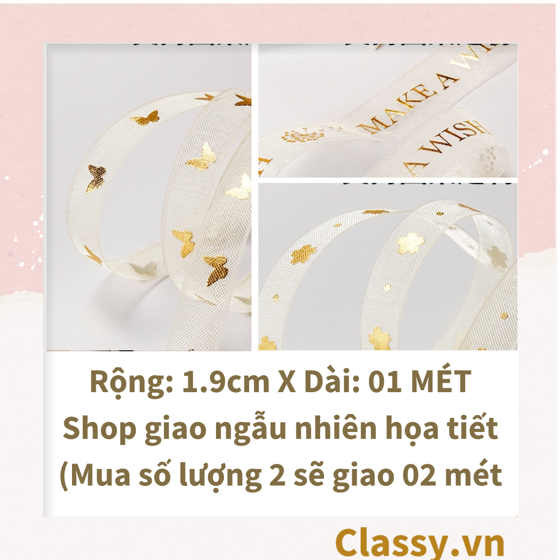  Classy Ruy băng voan 1 mét họa tiết ánh kim Q498 