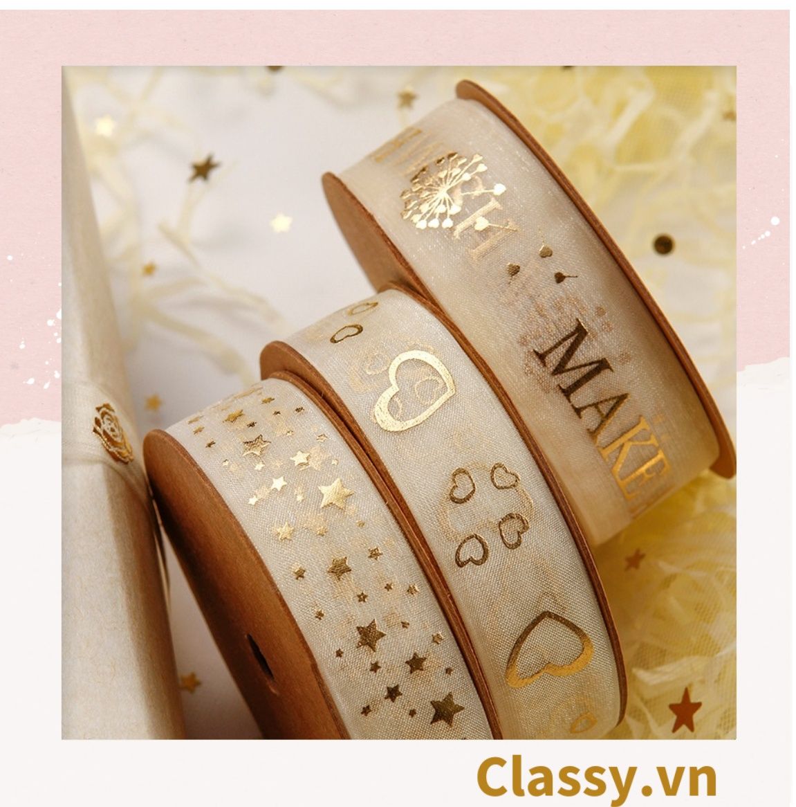  Classy Ruy băng voan 1 mét họa tiết ánh kim Q498 