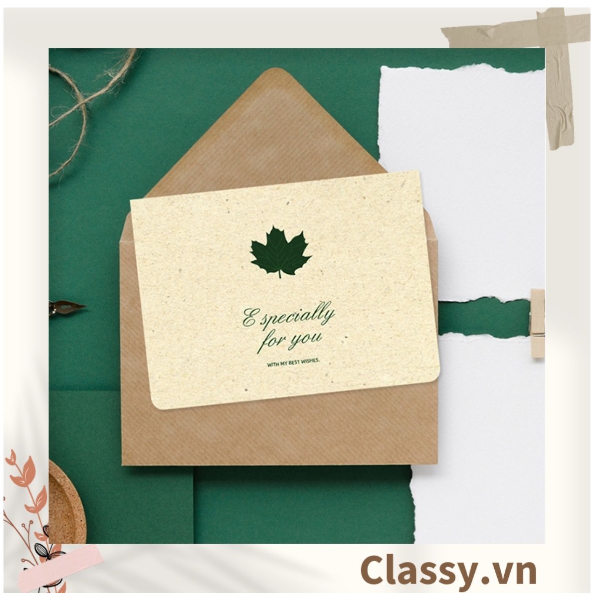  Thiệp Cổ điển Vintage in hình lá cây hoặc hoa vintage, giấy art sang trọng kèm phong bì giấy kraft và nhãn dán sticker Q625 