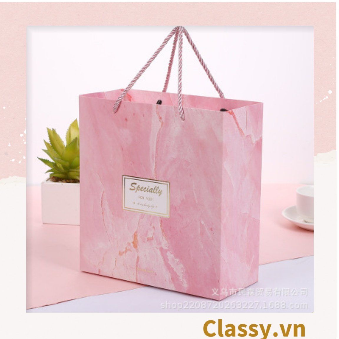  Hộp giấy cứng đựng quà tặng họa tiết cẩm thạch màu hồng hai mảnh, chất liệu cứng cáp sang trọng [Q678] 