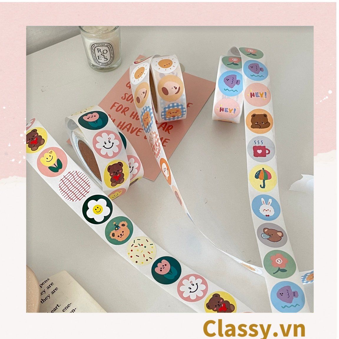  Cuộn 500 Sticker 2.5CM Thank you dán niêm phong túi giấy, hộp bánh handmade, tem dán thiệp, hộp quà tặng Q686 