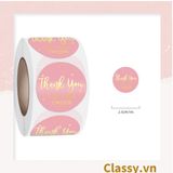  Cuộn 500 Sticker 2.5CM Thank you dán niêm phong túi giấy, hộp bánh handmade, tem dán thiệp, hộp quà tặng Q686 