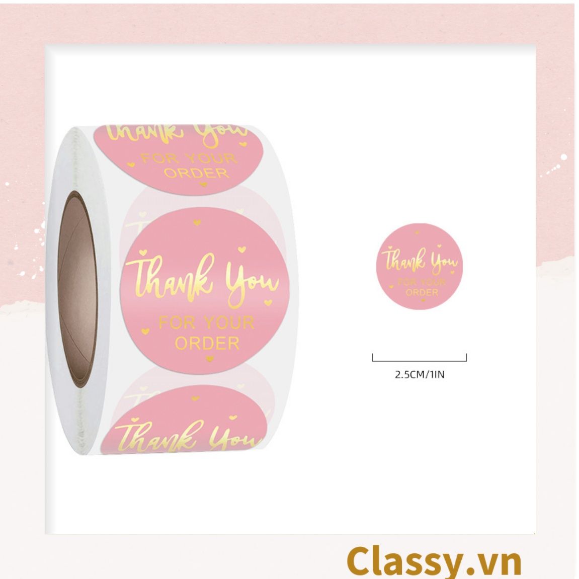  Cuộn 500 Sticker 2.5CM Thank you dán niêm phong túi giấy, hộp bánh handmade, tem dán thiệp, hộp quà tặng Q686 