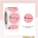  Cuộn 500 Sticker 2.5CM Thank you dán niêm phong túi giấy, hộp bánh handmade, tem dán thiệp, hộp quà tặng Q686 