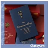  Thiệp Cổ điển Size lớn 17 X 10 CM, màu xanh Navy, đính họa tiết cổ điển, giấy art sang trọng kèm phong bì Q740 