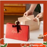  [GIAO HÀNG 7-25 NGÀY]  Q756 Kích thước 22*7.5*14 CM - Hộp giấy đựng quà tặng hình chữ nhật, họa tiết tối giản, có gắn quai cầm hình tròn và ruy băng 
