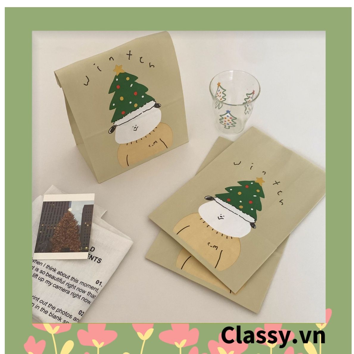  [NOEL COLLECTION] Túi giấy lớn đựng quà giáng sinh không dây, kèm sticker Kích thước 27 X 15 X 9.7 CM 