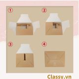  Q794 -(Kích thước 15x12x10cm) - Hộp giấy tự gấp đựng quà tặng hình hộp vuông kèm ruy băng và quai xách nhựa cứng 