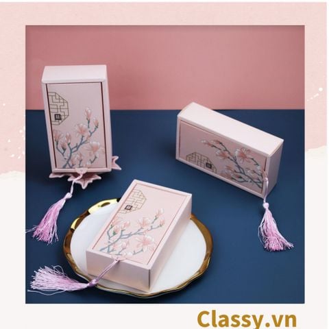  [GIAO HÀNG 7-25 NGÀY]  100 hộp (Kích thước 8.5*4.3*14.9cm) - Hộp giấy cổ điển bằng giấy tự gấp đựng quà tặng kèm ruy băng 