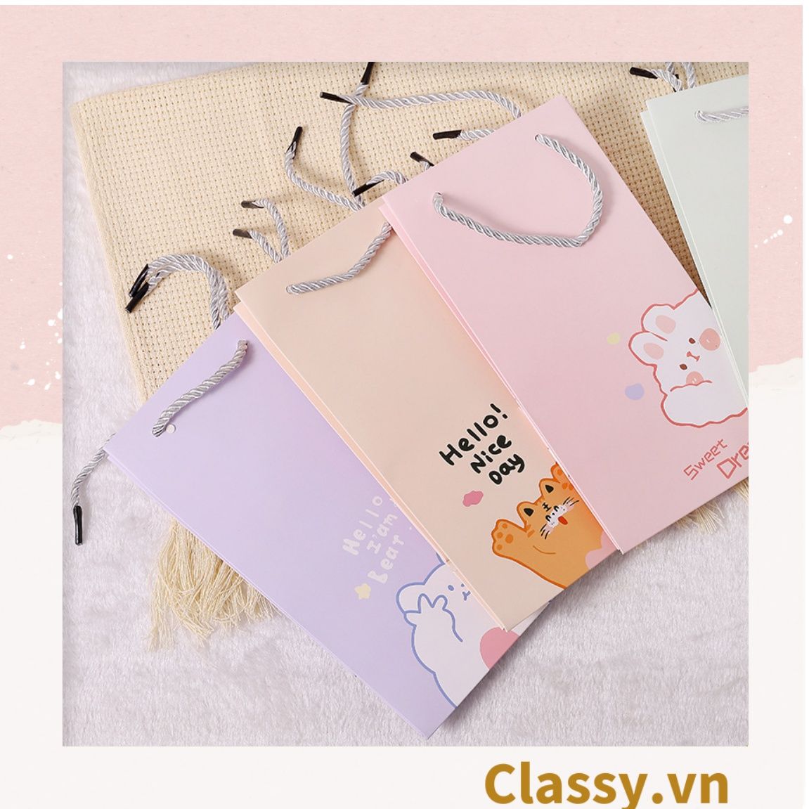 [GIAO HÀNG 7-25 NGÀY]   Túi giấy đựng quà 24,5 * 12,5 * 9,5cm họa tiết mèo thỏ voi gấu cực xinh Q975 