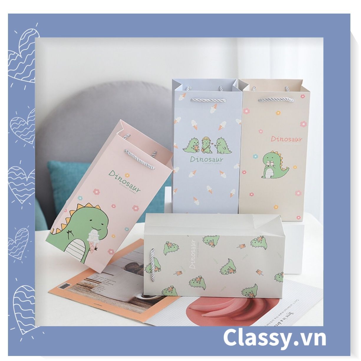  [GIAO HÀNG 7-25 NGÀY]   Túi giấy đựng quà 24,5 * 12,5 * 9,5cm họa tiết mèo thỏ voi gấu cực xinh Q975 