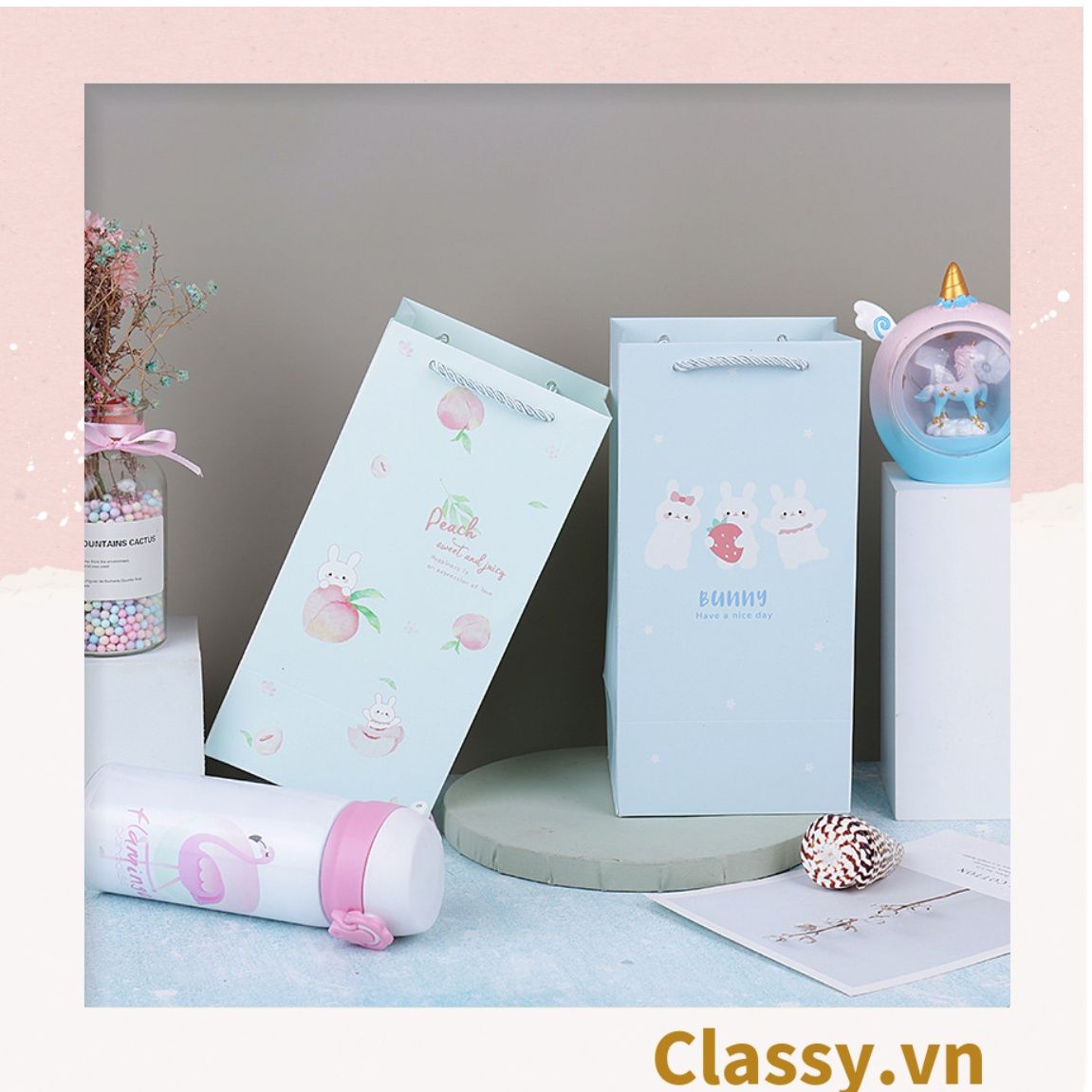  [GIAO HÀNG 7-25 NGÀY]   Túi giấy đựng quà 24,5 * 12,5 * 9,5cm họa tiết mèo thỏ voi gấu cực xinh Q975 