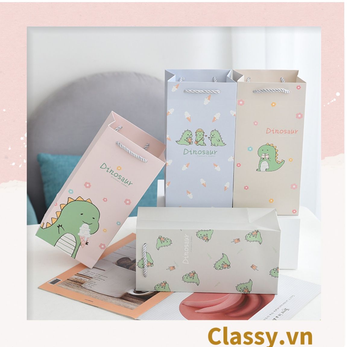  [GIAO HÀNG 7-25 NGÀY]   Túi giấy đựng quà 24,5 * 12,5 * 9,5cm họa tiết mèo thỏ voi gấu cực xinh Q975 