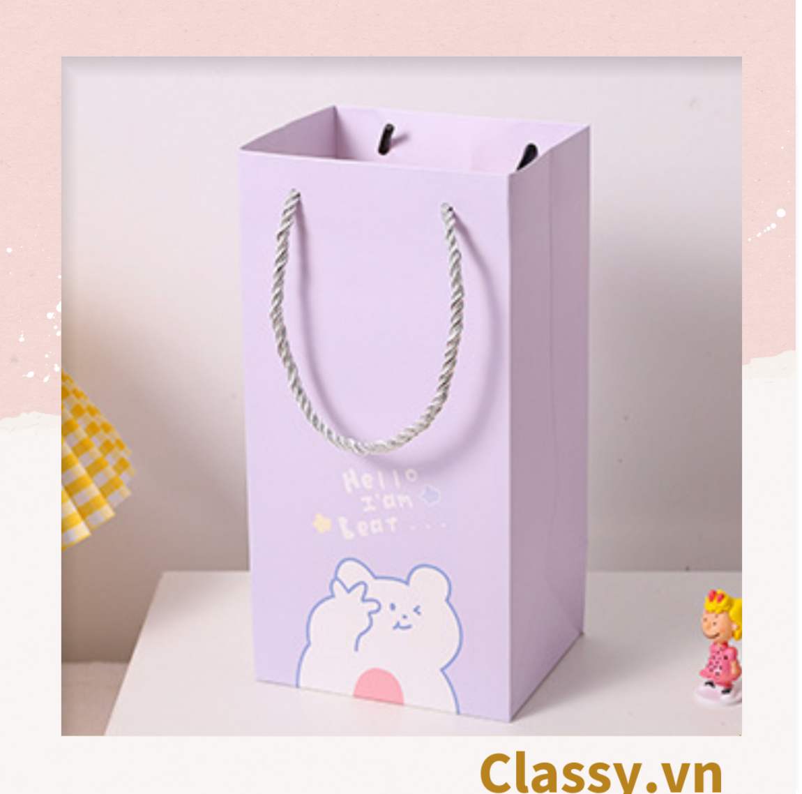  [GIAO HÀNG 7-25 NGÀY]   Túi giấy đựng quà 24,5 * 12,5 * 9,5cm họa tiết mèo thỏ voi gấu cực xinh Q975 