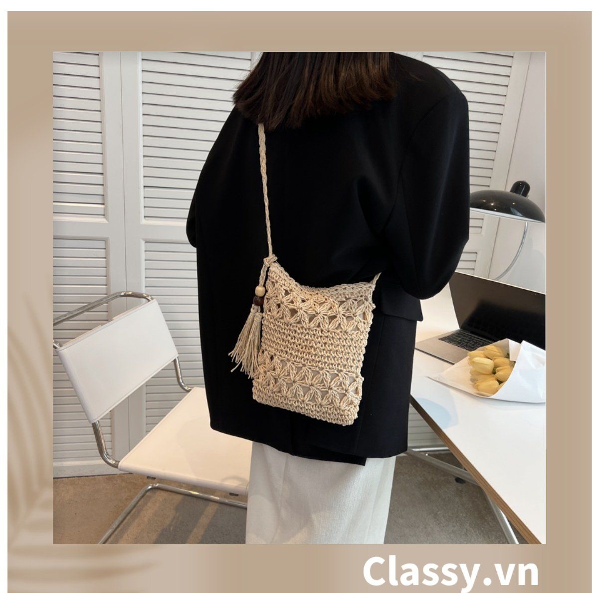  Túi dệt thủ công hình chữ nhật, có lớp lót dày dặn, phong cách hàn quốc dành cho nữ T1130 